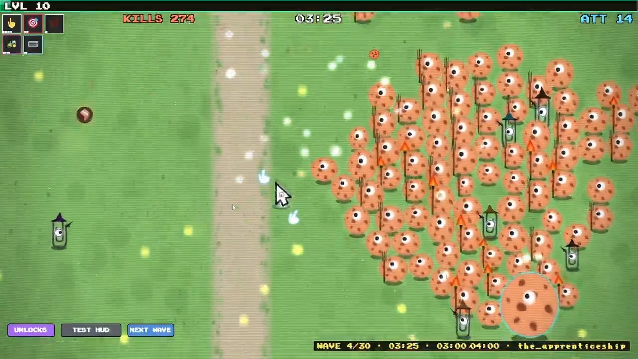 SCRUMBAG gameplay: the cursor swarmed by a wall of enemies